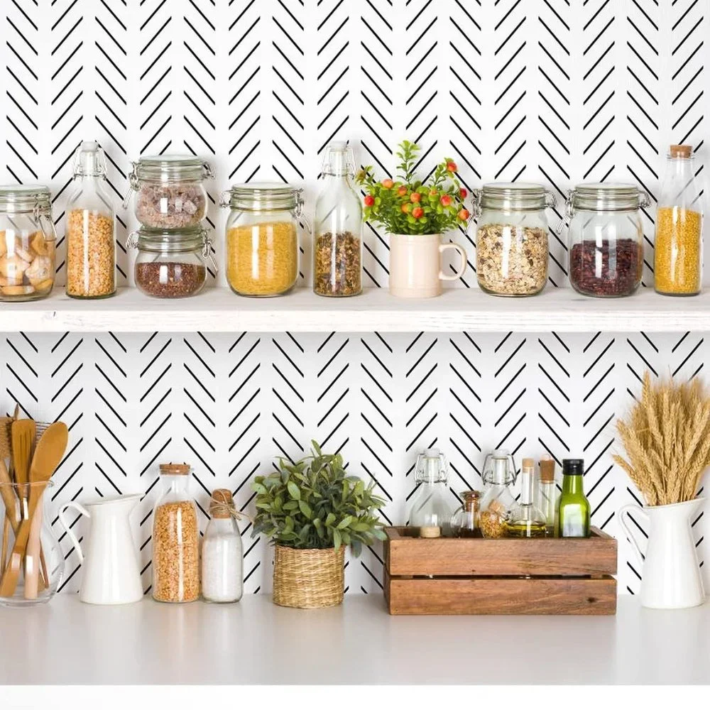 Black and White Peel and Stick‎ Wallpaper Modern Herringbone Contact Paper